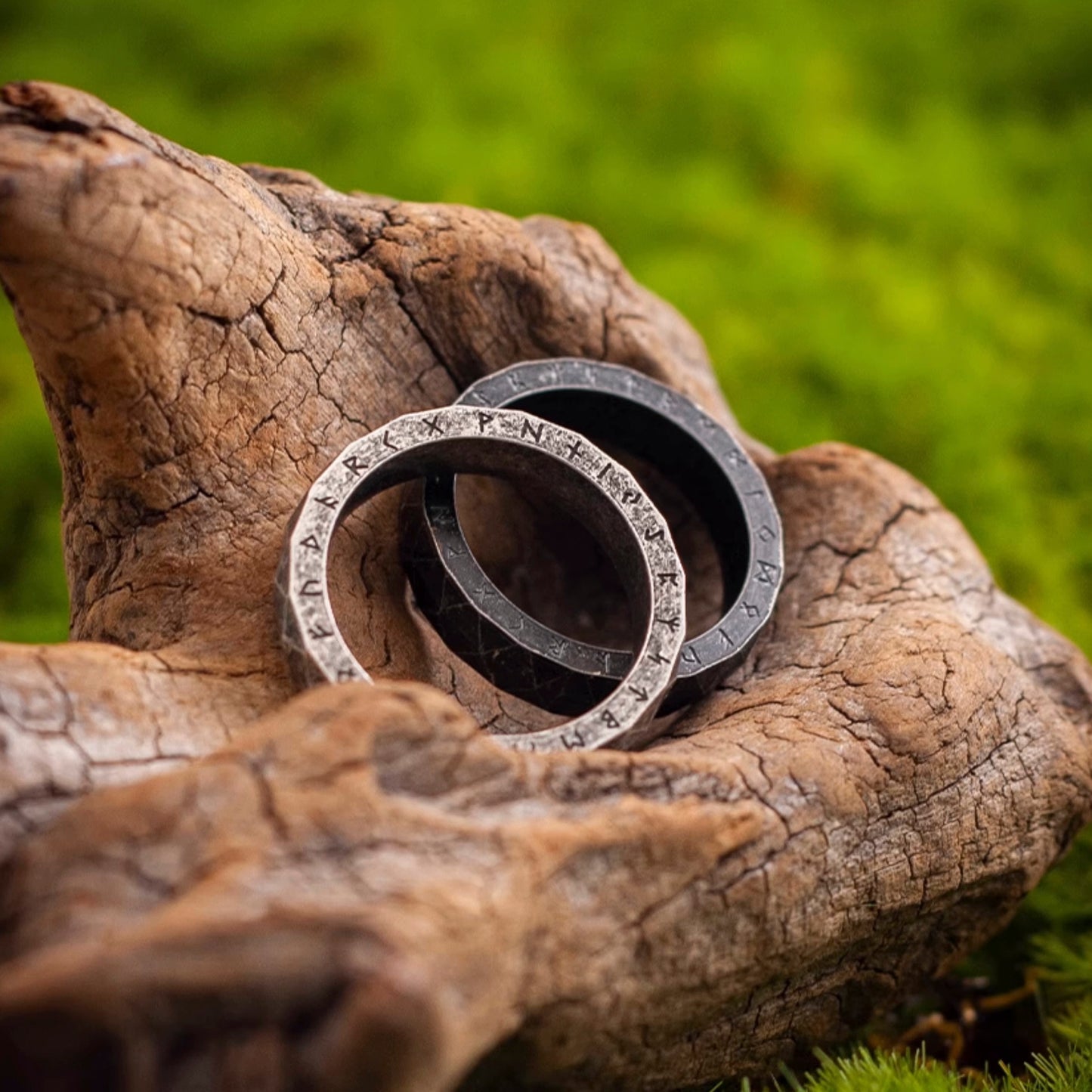 Viking Rune Ring Diamond Faced Minimalist Ring