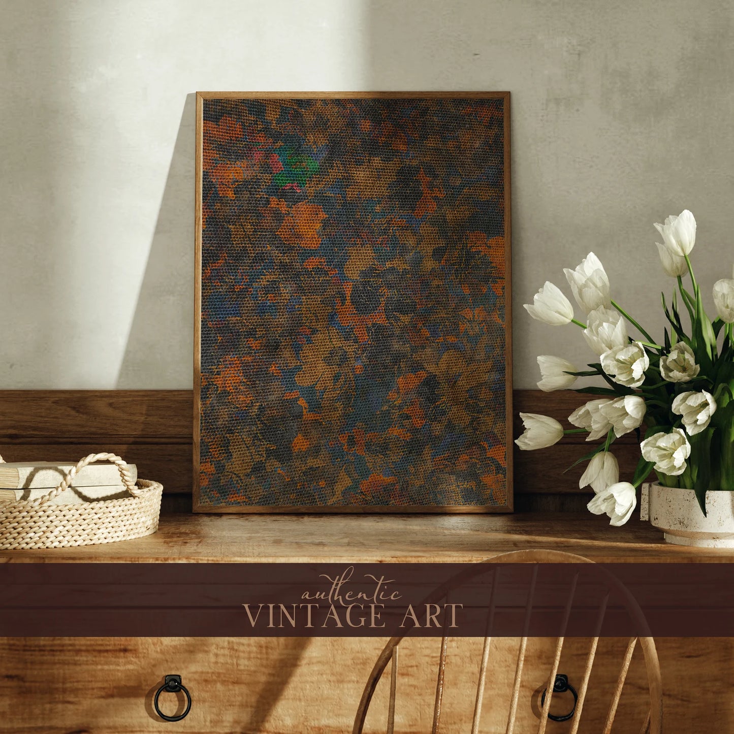 Vintage Textile Moody Botanical Japanese Wall Art, Digital Antique Poster