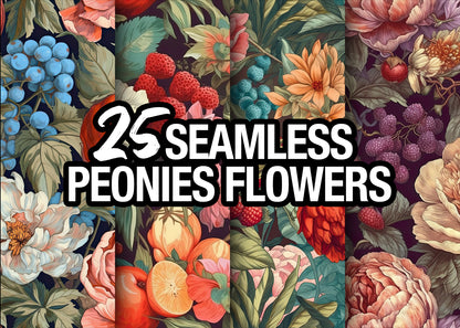 25 Vintage Peonies Flower Seamless Patterns