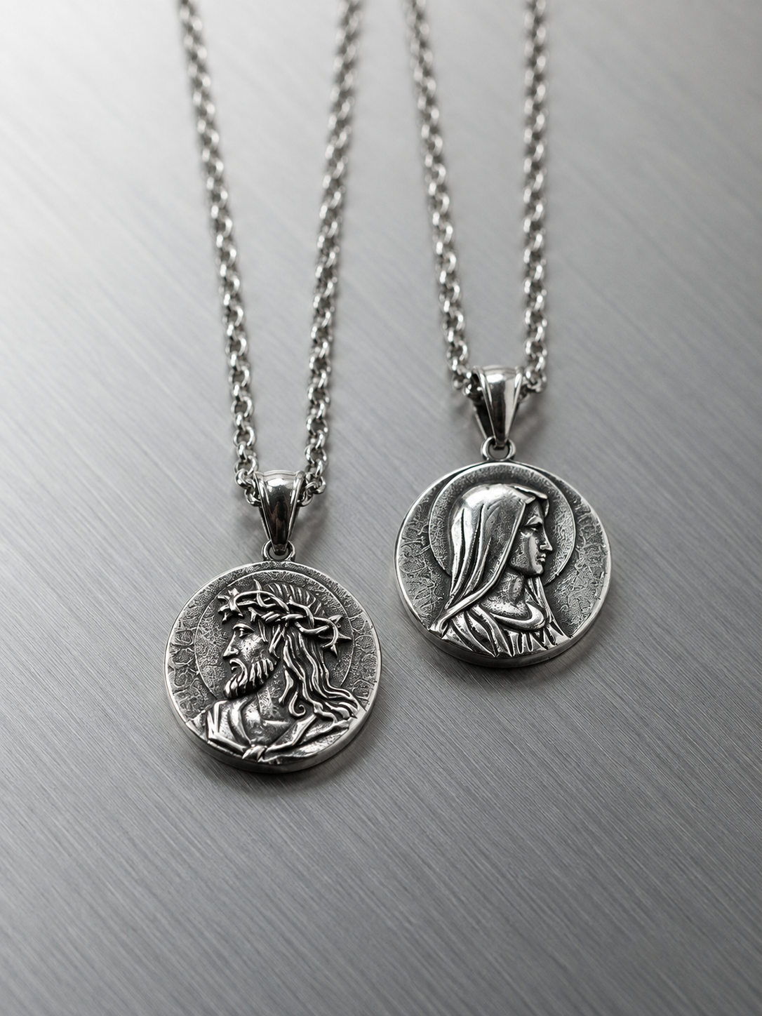 Virgin Mary and Jesus Christ Two-sided Pendant Necklace
