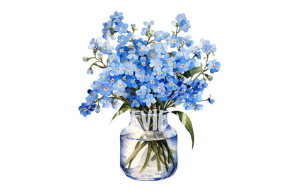 Blue Forget Me Not in Vase Clipart