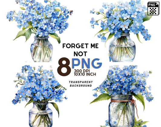 Blue Forget Me Not in Vase Clipart