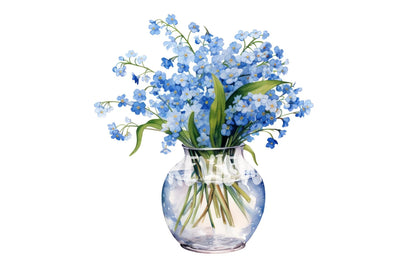 Blue Forget Me Not in Vase Clipart