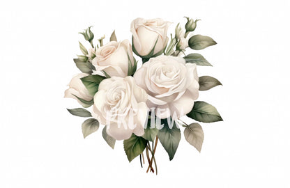 Watercolor White Roses Clipart PNG