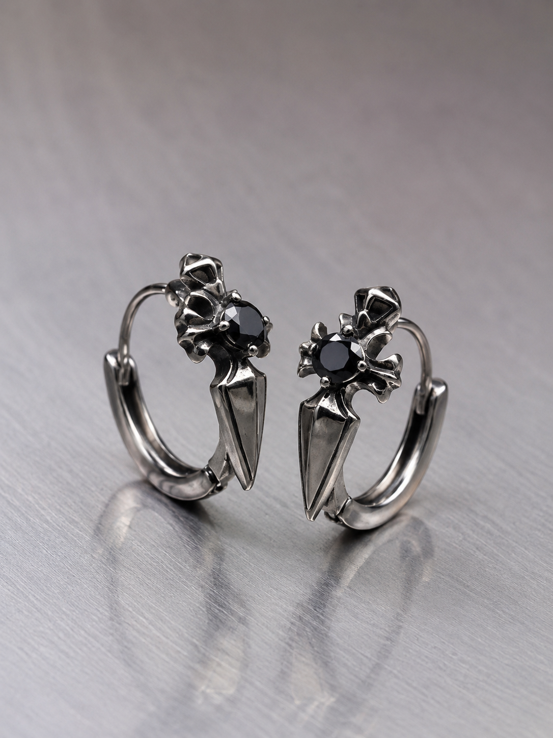 Gothic Cross Huggie Earrings | Stainless Steel