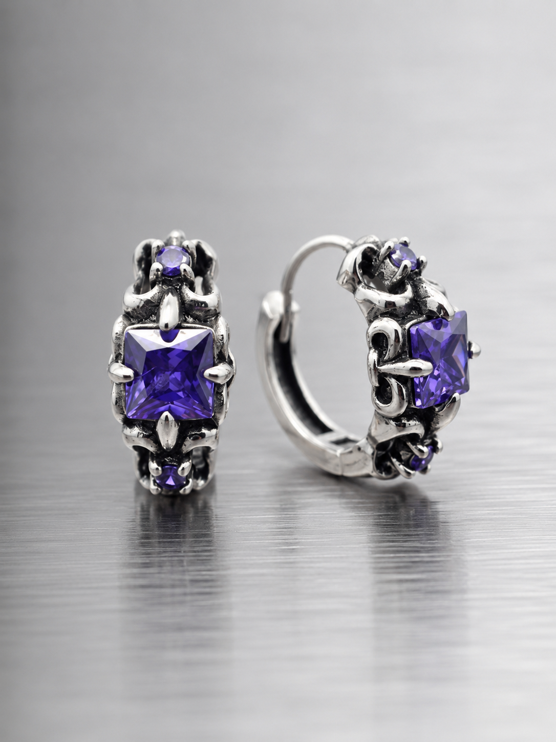 Baroque Floral CZ Huggie Earring | Stainless Steel