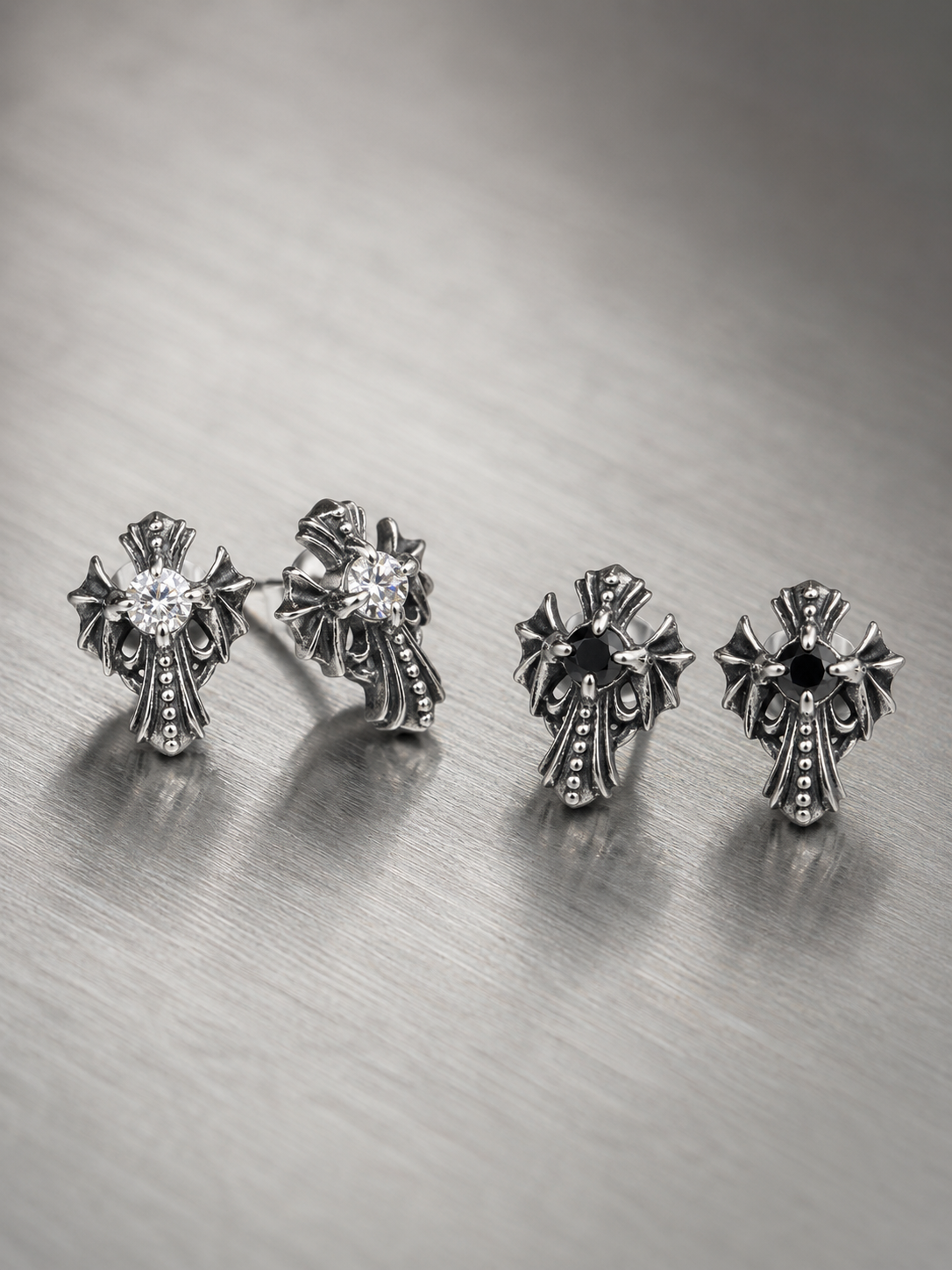 Gothic Cross CZ Stud Earring | Stainless Steel
