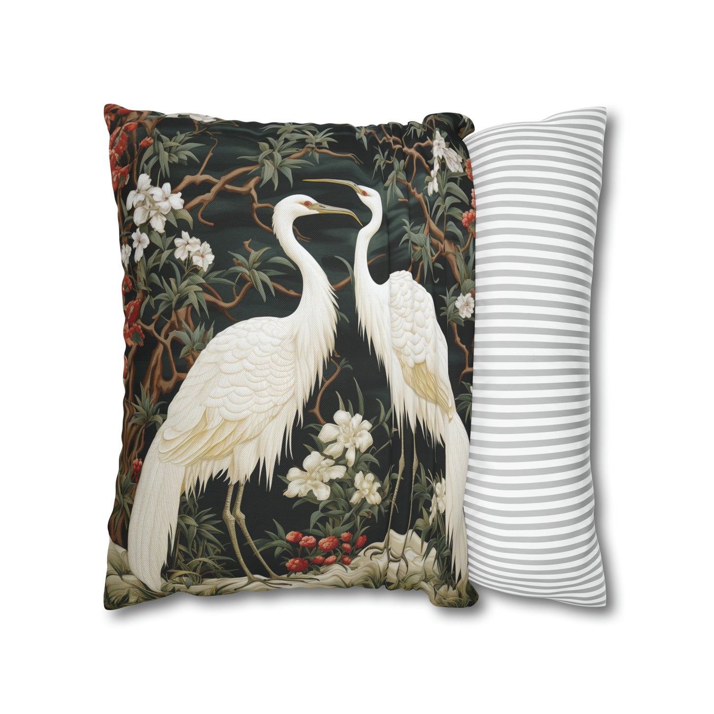 Crane Couple Floral Garden Pillow