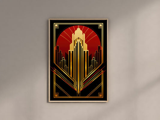 Red Gold Art Deco Wall Art, Art Deco Print Vintage, Vintage Art Print, Art Deco Poster