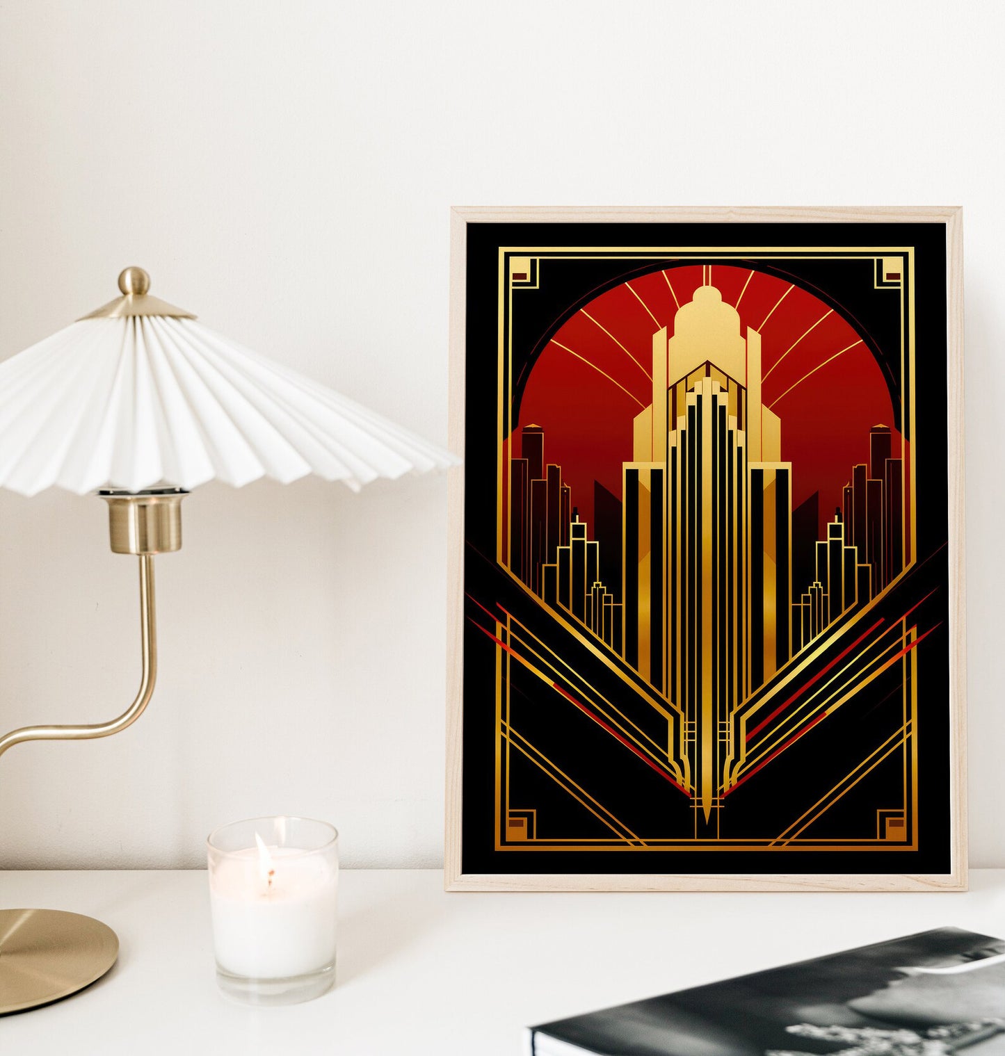 Red Gold Art Deco Wall Art, Art Deco Print Vintage, Vintage Art Print, Art Deco Poster