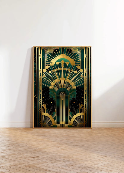 Emerald Green Gold Art Deco Print, Stylish 1920s Art Deco Poster, Vintage Staging Wall Art