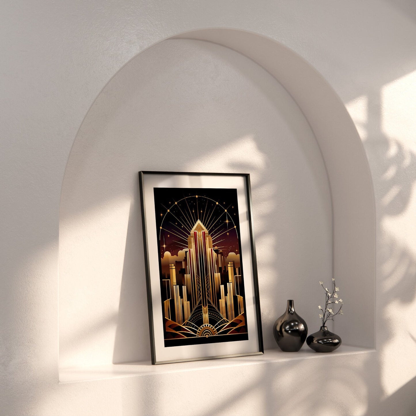 Black Gold Art Deco Poster, 1920s Skyline Wall Art, Workplace Wall Art, Stylish Art Deco Print