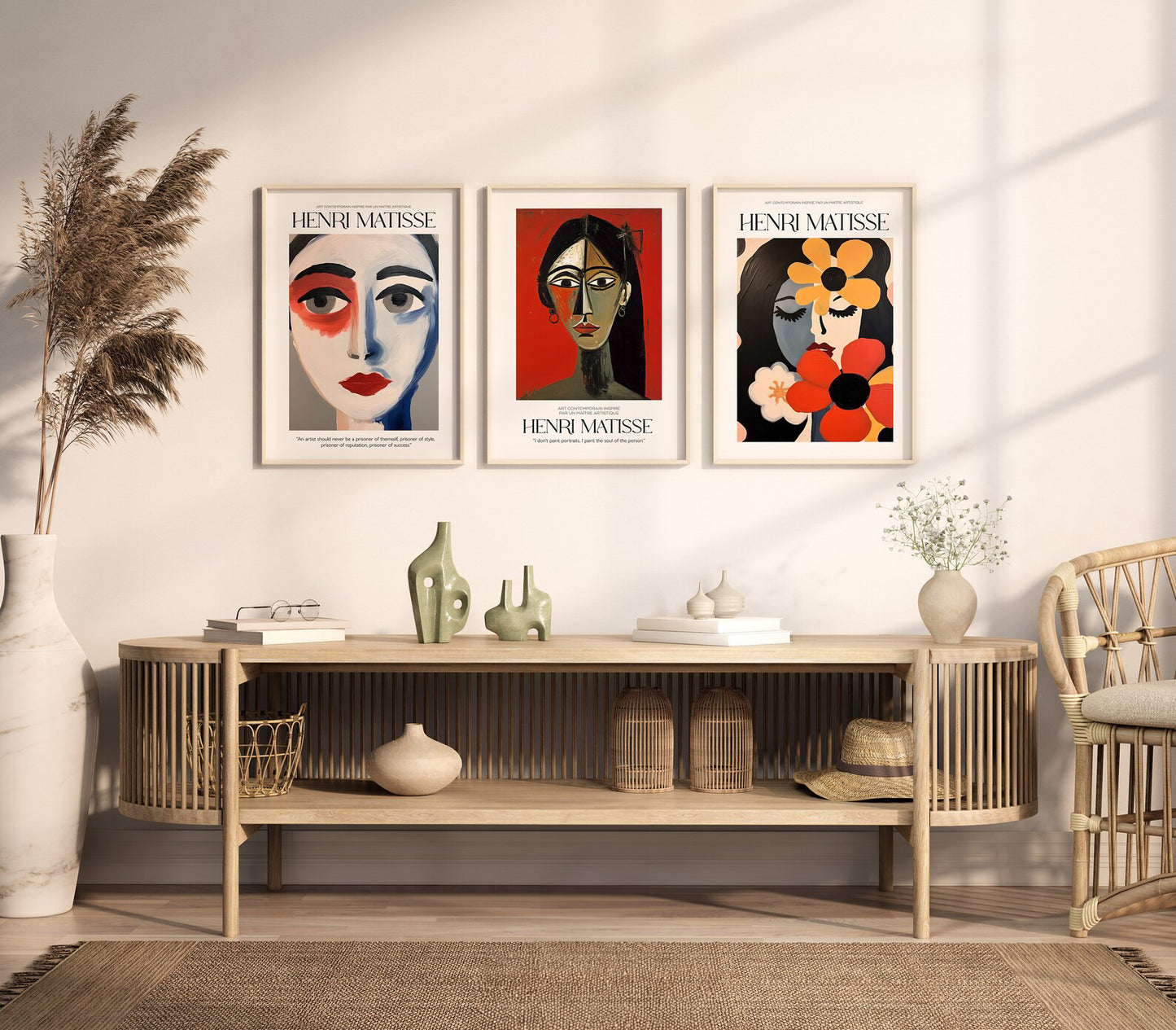 Set of 3 Prints Matisse Inspired Red Woman Print, Female Portrait Art Gifts