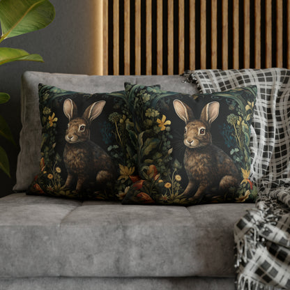 William Morris Inspired Rabbit amidst Floral Forest Pillow