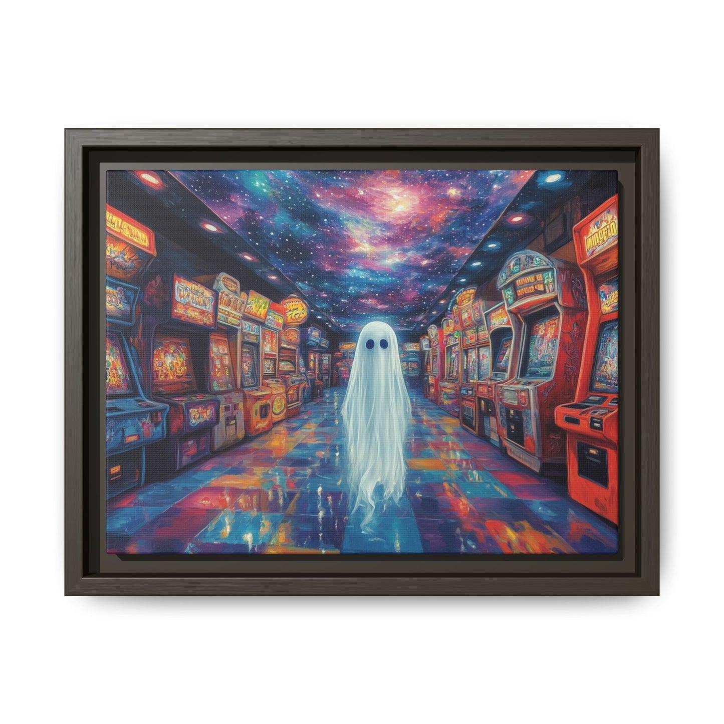 Cute Ghost in Arcade Game Store – Halloween Canvas Wall Art