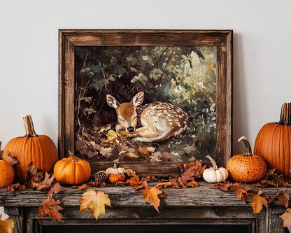 Sleeping Baby Deer in Autumn – 5:4 Ratio Canvas Wall Art