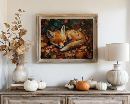 Sleeping Baby Fox in Autumn – 5:4 Ratio Canvas Wall Art