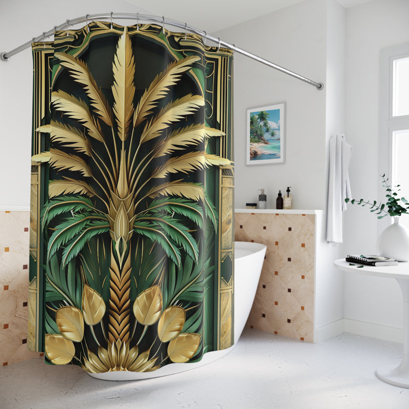 bathroom palm plant Tropical Palm Tree Art Deco Shower Curtain Bathroom Decor – XY ELEMENT