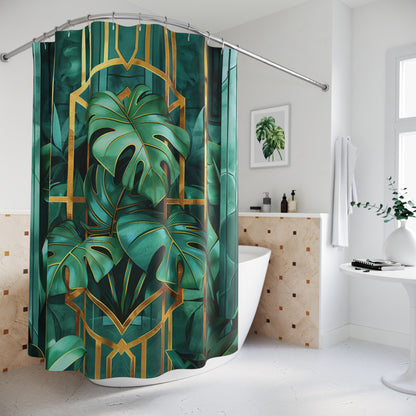 Art Deco Tropical Monstera Bathtub Shower Curtain