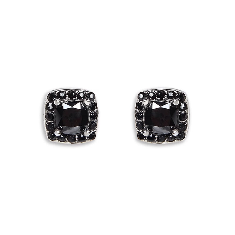 Dazzling Black CZ Square Frame Stud Earrings