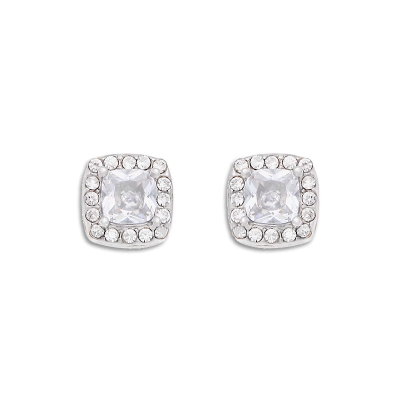 Dazzling Black CZ Square Frame Stud Earrings