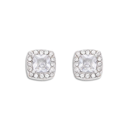 Dazzling Black CZ Square Frame Stud Earrings