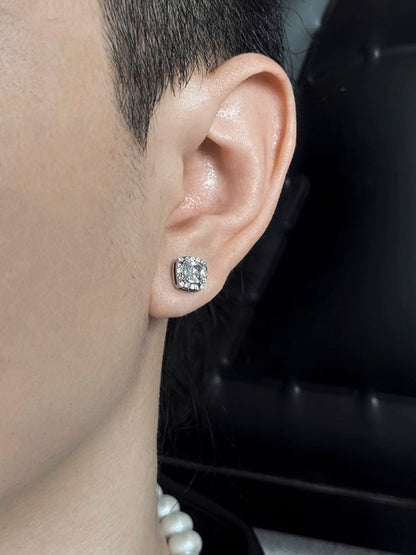 Dazzling Black CZ Square Frame Stud Earrings