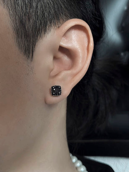 Dazzling Black CZ Square Frame Stud Earrings