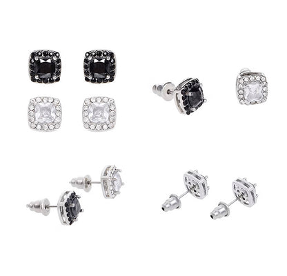 Dazzling Black CZ Square Frame Stud Earrings