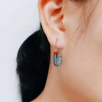 Boho Earring, Hook Earring Dangle, Threader Earring, Contour Feather Silver Earring, Minimalist Earring, Boho Chic Earring, Native Earring