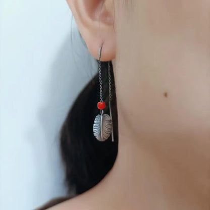 Boho Earring, Hook Earring Dangle, Threader Earring, Contour Feather Silver Earring, Minimalist Earring, Boho Chic Earring, Native Earring