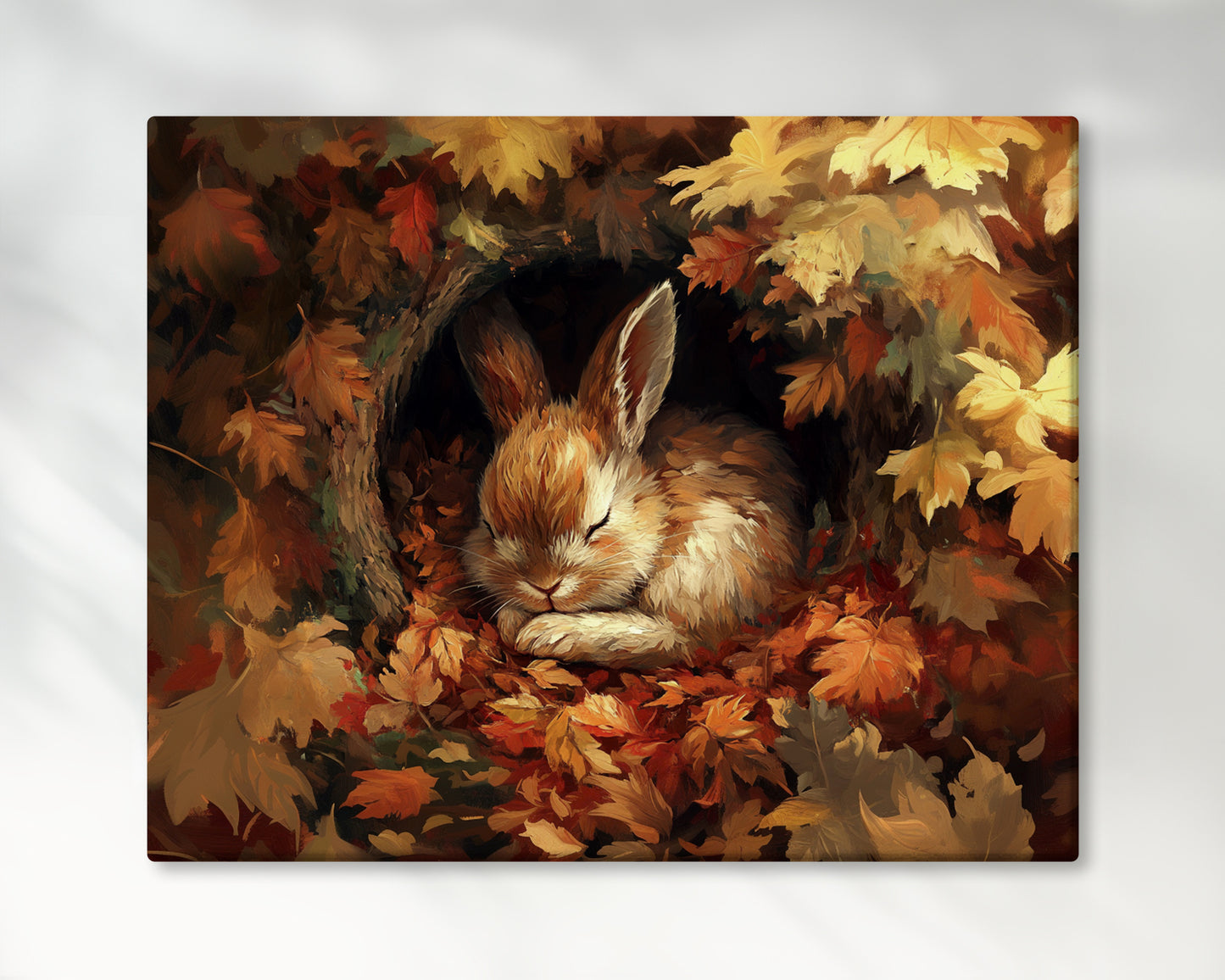 Sleeping Baby Bunny in Autumn – 5:4 Ratio Canvas Wall Art