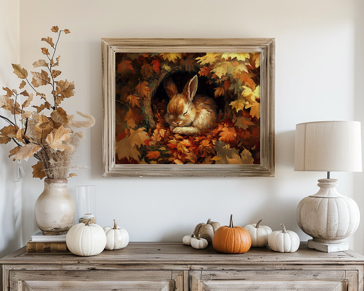 Sleeping Baby Bunny in Autumn – 5:4 Ratio Canvas Wall Art