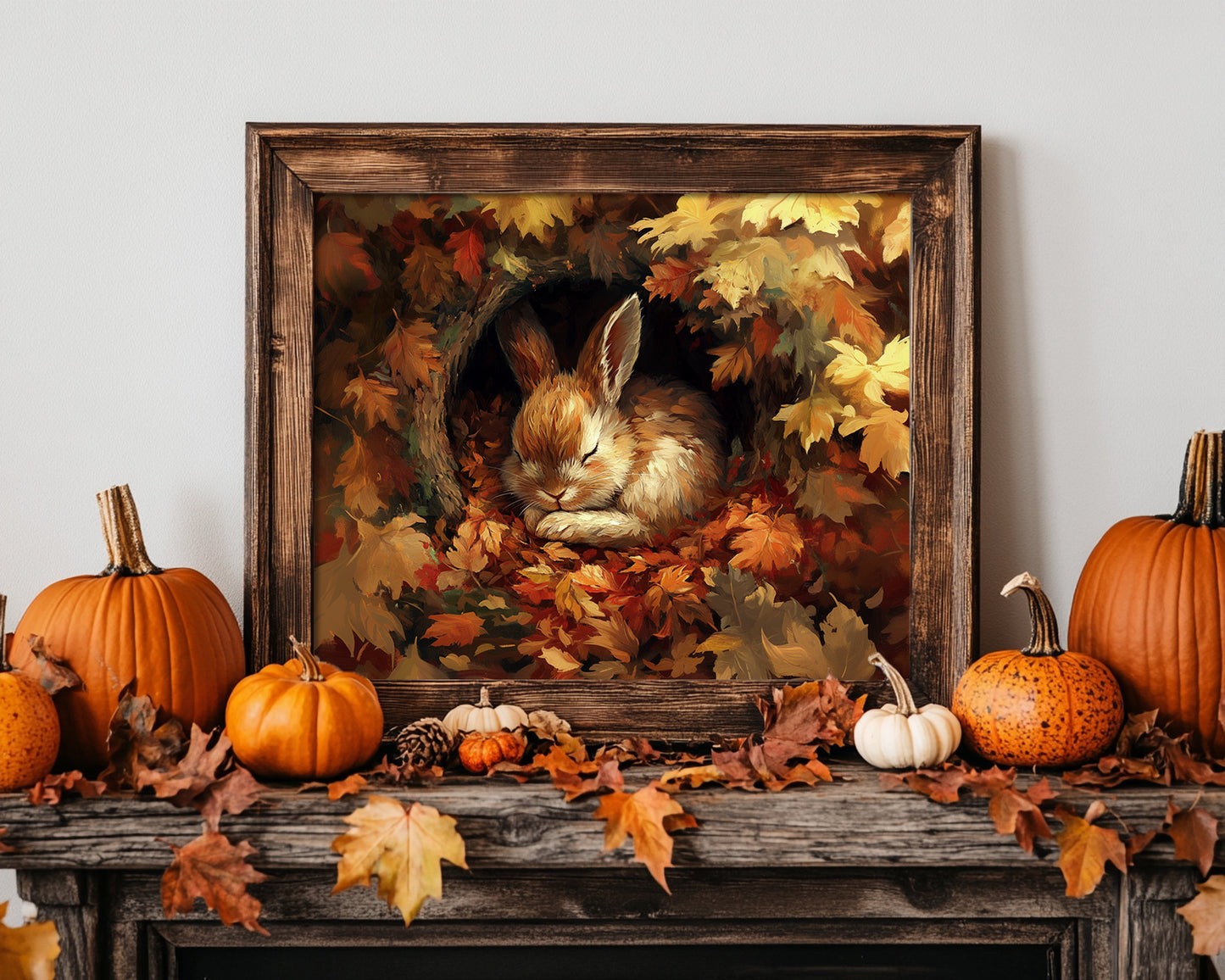 Sleeping Baby Bunny in Autumn – 5:4 Ratio Canvas Wall Art