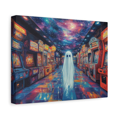 Cute Ghost in Arcade Game Store – Halloween Canvas Wall Art