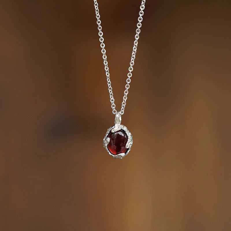 輕奢歐洲巴洛克風格紫水晶紅石榴水晶S925純銀項鍊