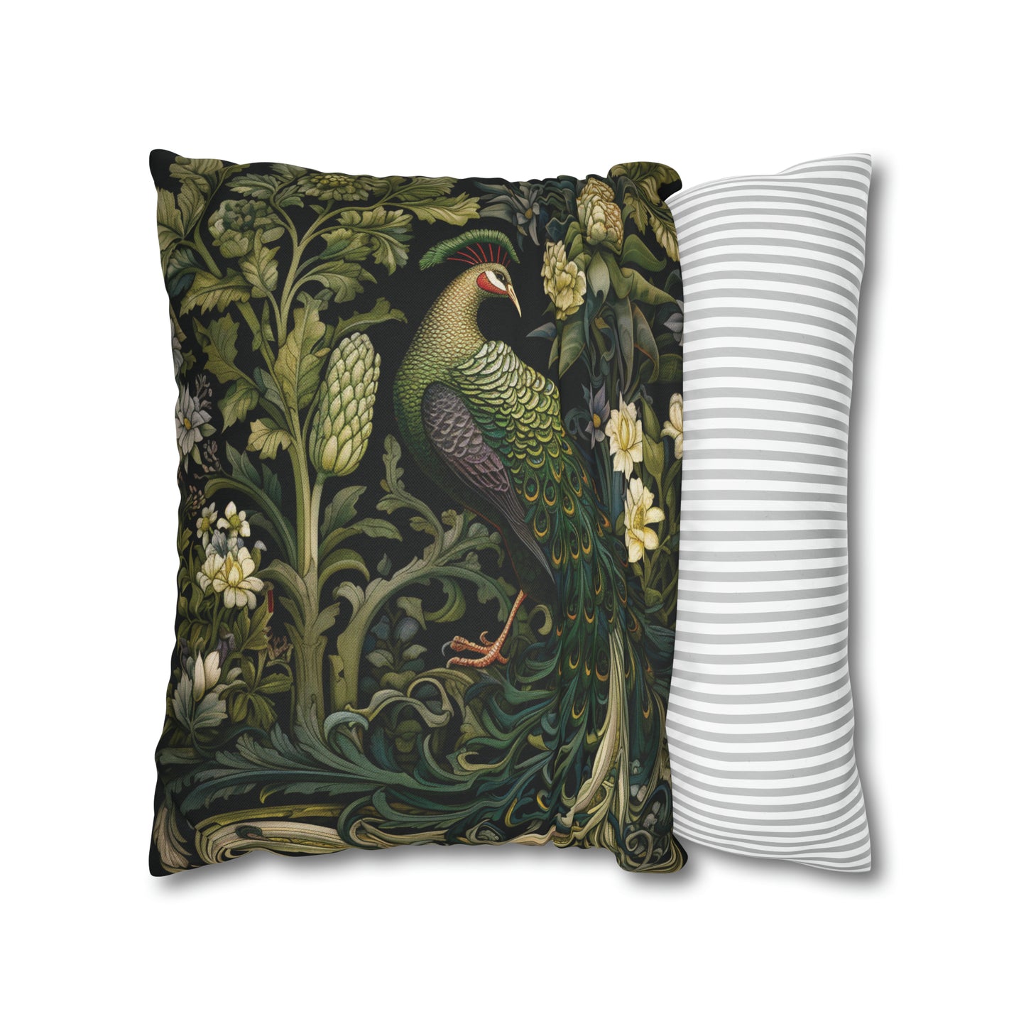 Peacock Floral Garden Pillow William Morris Inspired