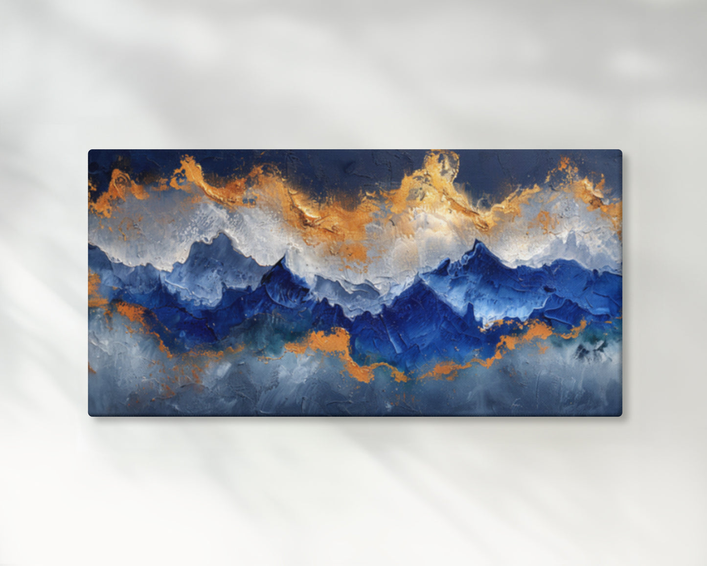 Blue Gold Abstract Painting – 2:1 Ratio Gallery Wrapped Canvas Wall Art, Ready to Hang