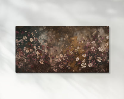 Neutral Rustic Flowers Painting – 2:1 Ratio Gallery Wrapped Canvas Wall Art, Ready to Hang