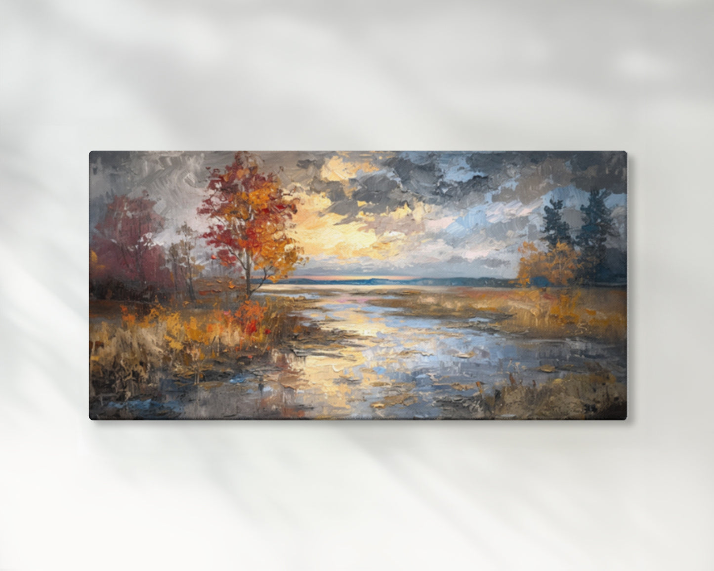 Autumn River Landscape – 2:1 Ratio Gallery Wrapped Canvas Wall Art, Ready to Hang