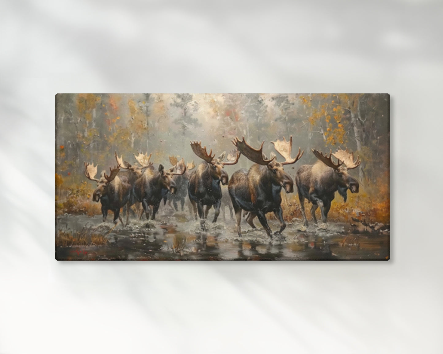 Majestic Moose in River Forest Painting – 2:1 Ratio Gallery Wrapped Canvas Wall Art, Ready to Hang