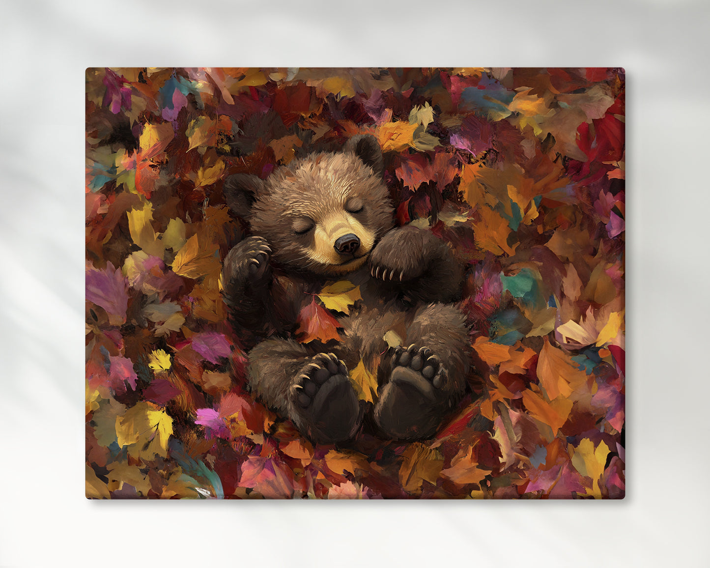 Sleeping Baby Bear in Autumn – 5:4 Ratio Canvas Wall Art