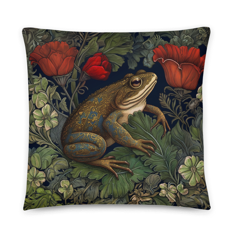 Frog in Garden Pillow William Morris Inspired