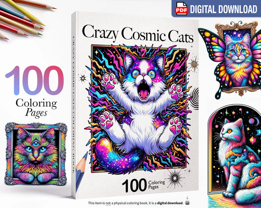 Psychedelic Cat Coloring Pages PDF Download