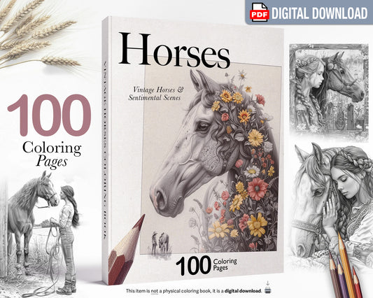 Vintage Horses Beautiful Detailed Illustrations Coloring Pages PDF Download