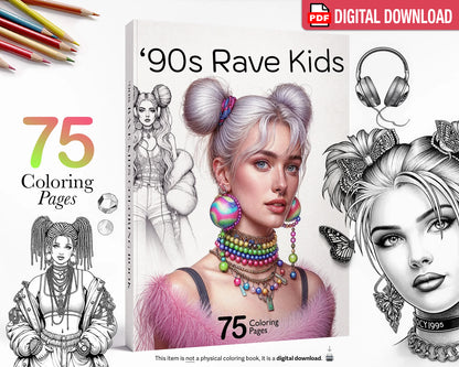 90s Rave Teens Coloring Pages PDF Download