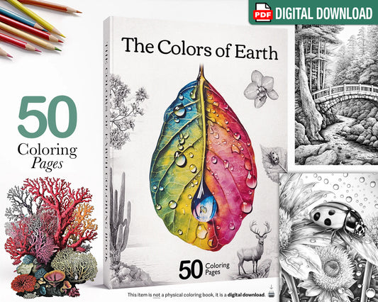 Nature Landscapes Coloring Book, Beautiful Flowers, Printable Coloring Pages PDF