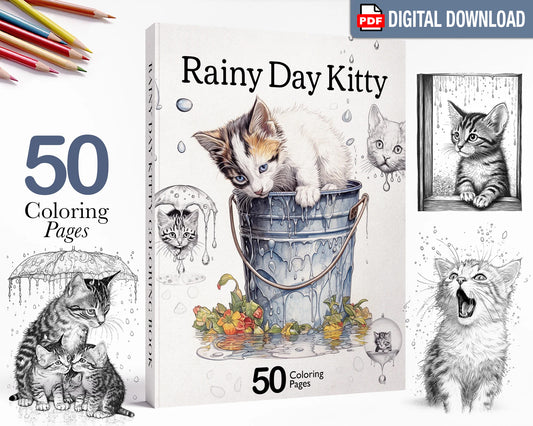 Rainy Day Kitty Coloring Book, Kittens & Cats, Printable Coloring Pages PDF