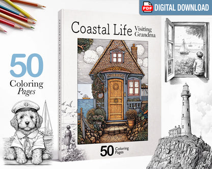 Coastal Life: Visiting Grandma Coloring Book, Whimsical Landscapes Coloring Pages PDF