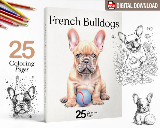 French Bulldog Coloring Book, Frenchies, Printable Coloring Pages PDF